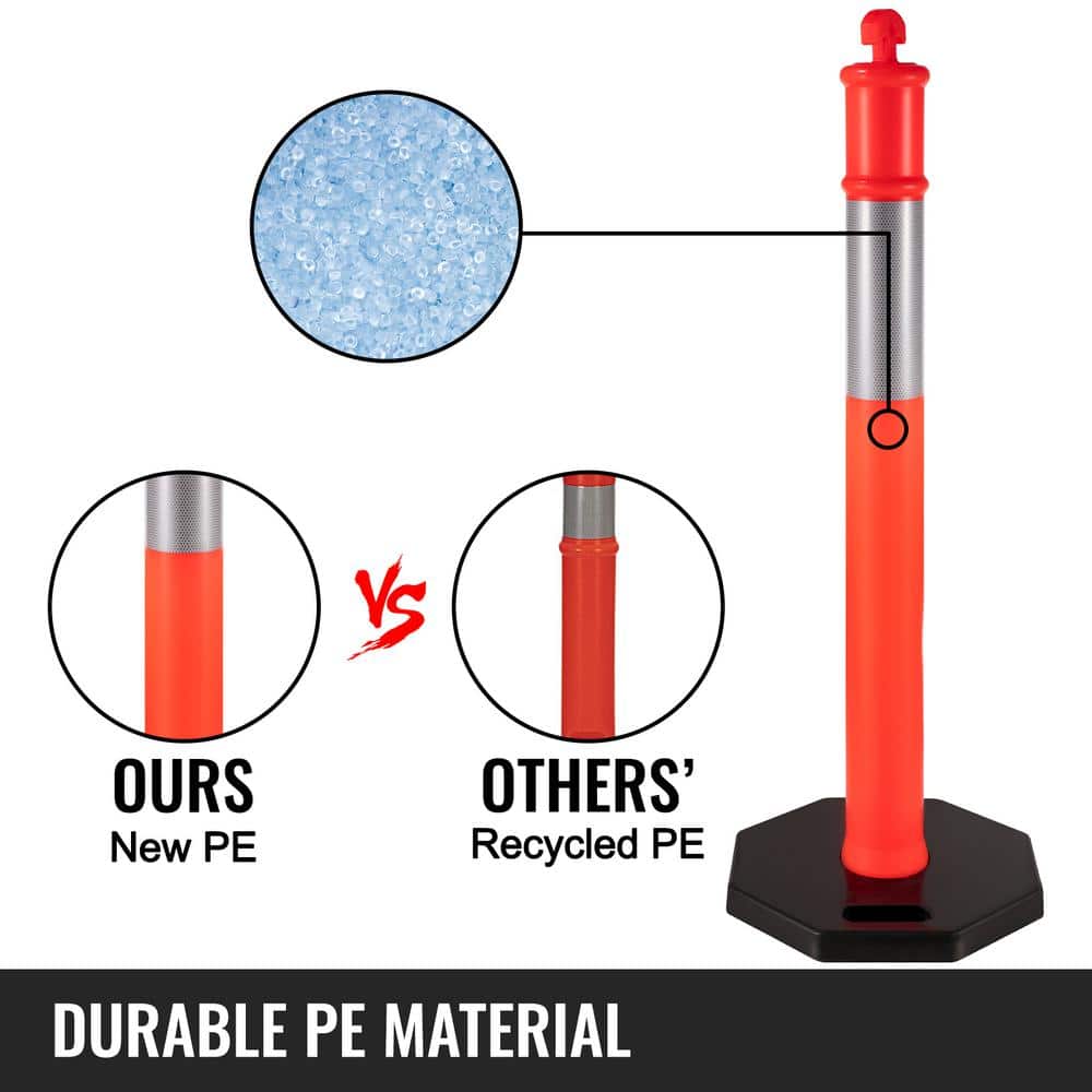 5-Pack Delineator Posts 44 in. Height, Orange PE Delineator Post Kit 10 in. Reflective Band, Traffic Delineator Posts - Hercitys