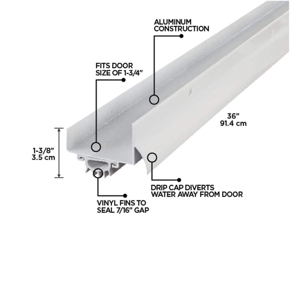 36 in. White Aluminum U-Shape Screw-on Under Door Seal - Hercitys
