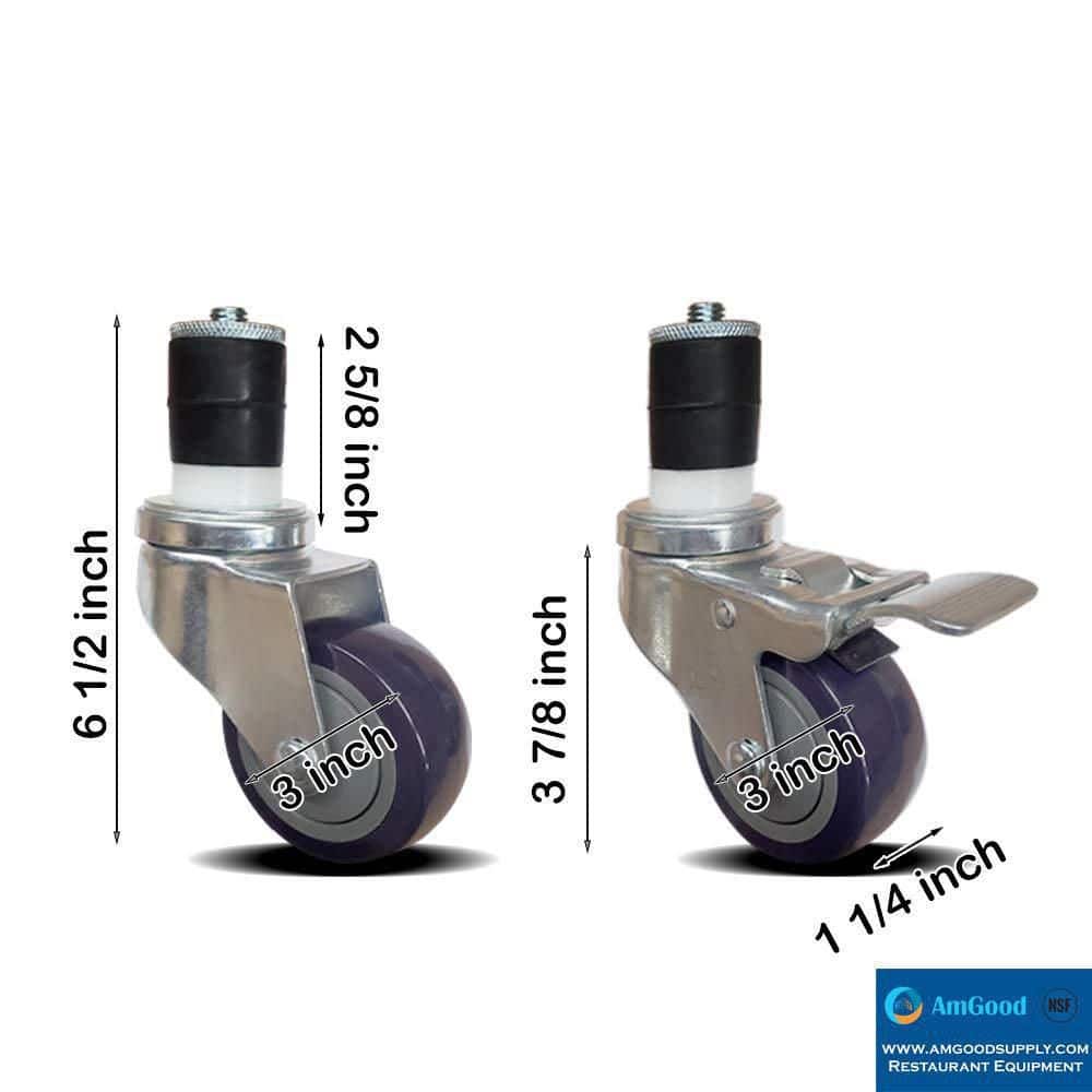 3 in. Expanding Stem Caster Wheels for Kitchen Utility Table, Swivel Durable Wheels – Set Of 4 - Hercitys