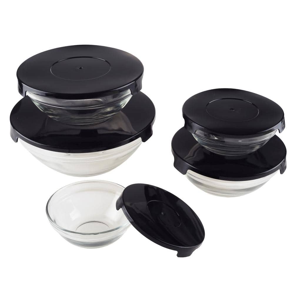 10-Piece Glass Bowl Set with Black Lids - Hercitys