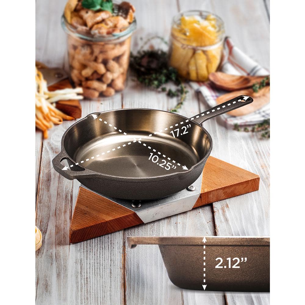 10.25″ Cast Iron Skillet, Pre-Seasoned Frying Pan with Bronze Finish - Hercitys
