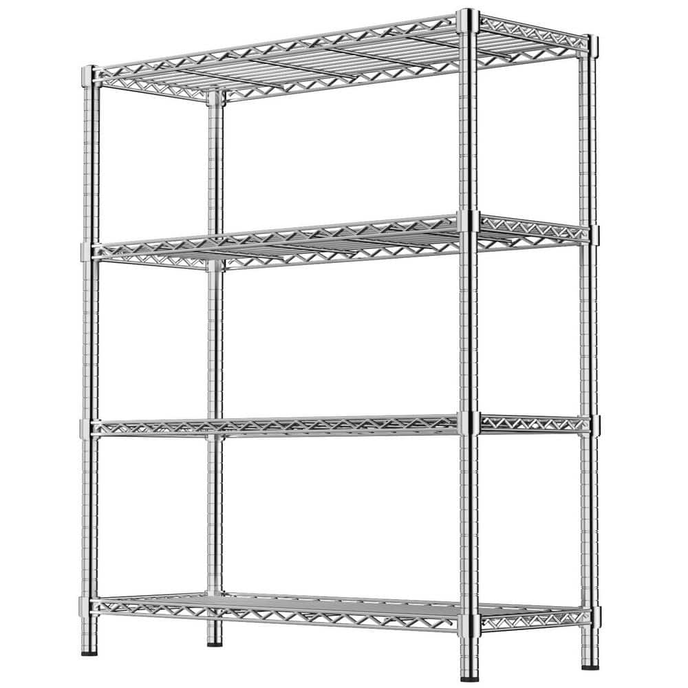 4-Tier Heavy Duty Steel Storage Rack, 350 lbs. Per Shelf Wire Shelf, Rust-Resistant for Kitchen/Laundry/Garage in Chrome - Hercitys