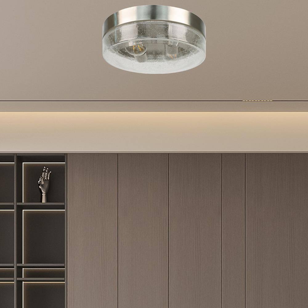 10.75 in. 2-Light Modern Silver Flush Mount Ceiling Light Hight Quality Glass Shade - Hercitys