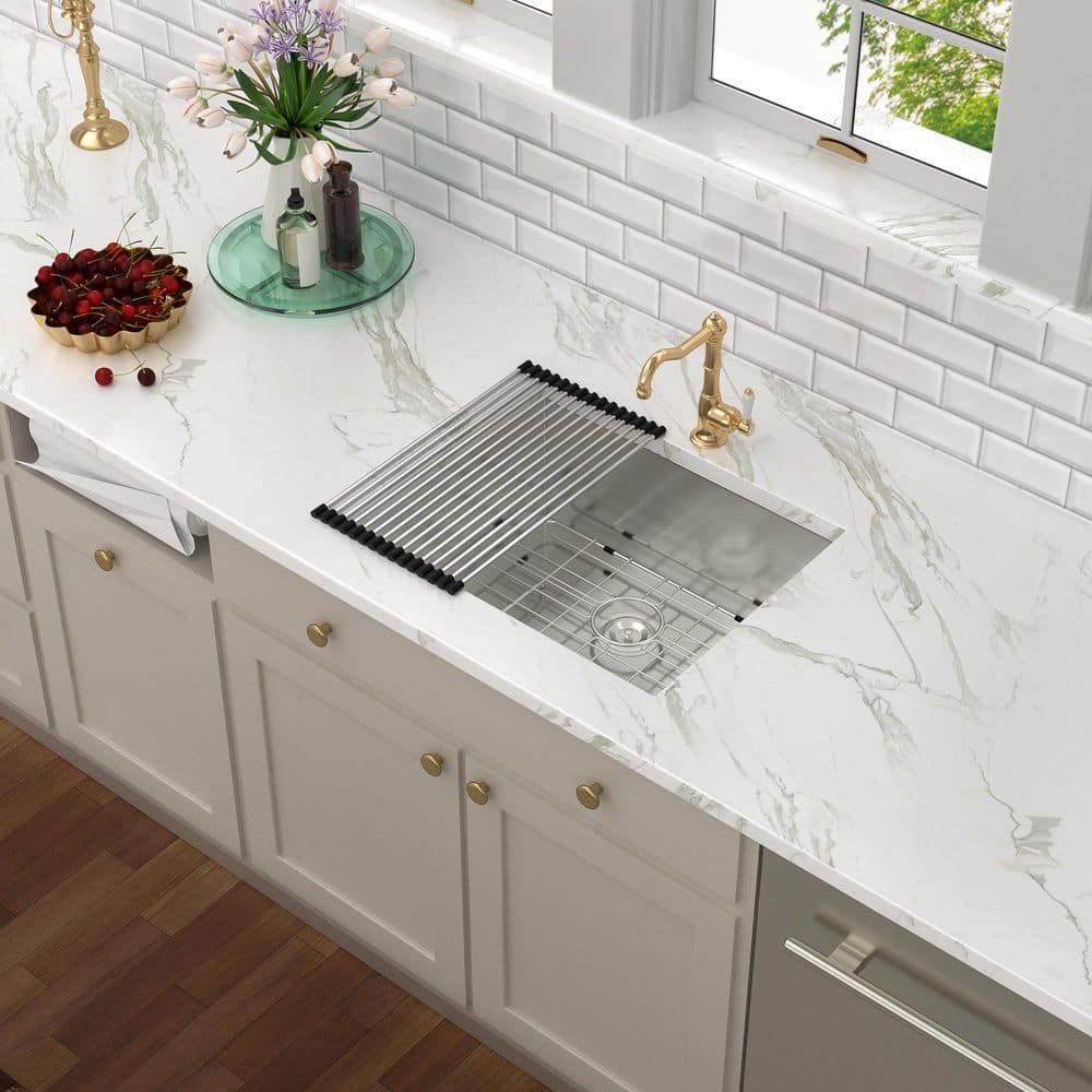 21 in. Undermount Single Bowl 18 Gauge Stainless Steel Bar Sink Kitchen Basin with Bottom Grid & Strainer - Hercitys