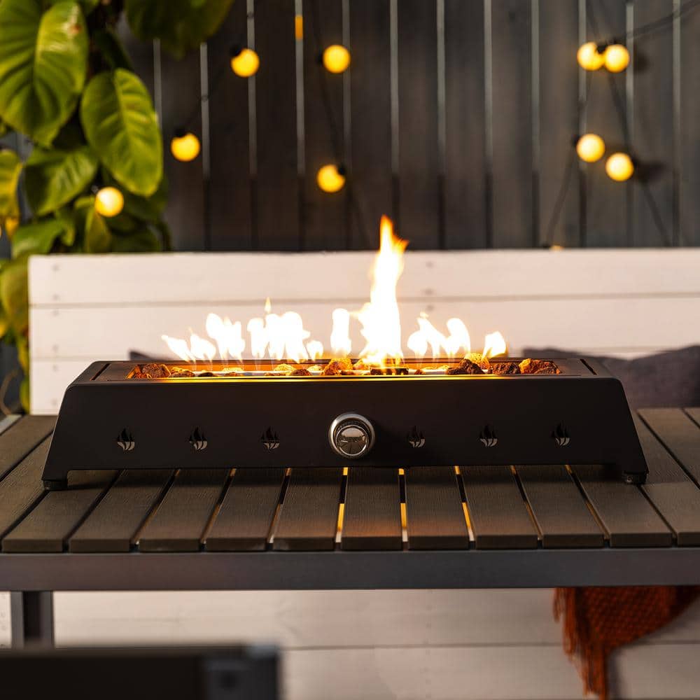 27.95 in. W x 8.00 in. H Steel Rectangle Propane Gas Tabletop Fire Pit in Black - Hercitys