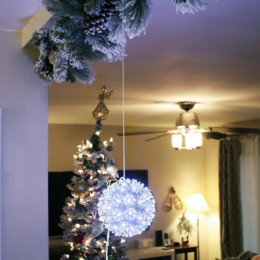 5 in. Indoor/Outdoor Lighted Ball Hanging Decor – White - Hercitys
