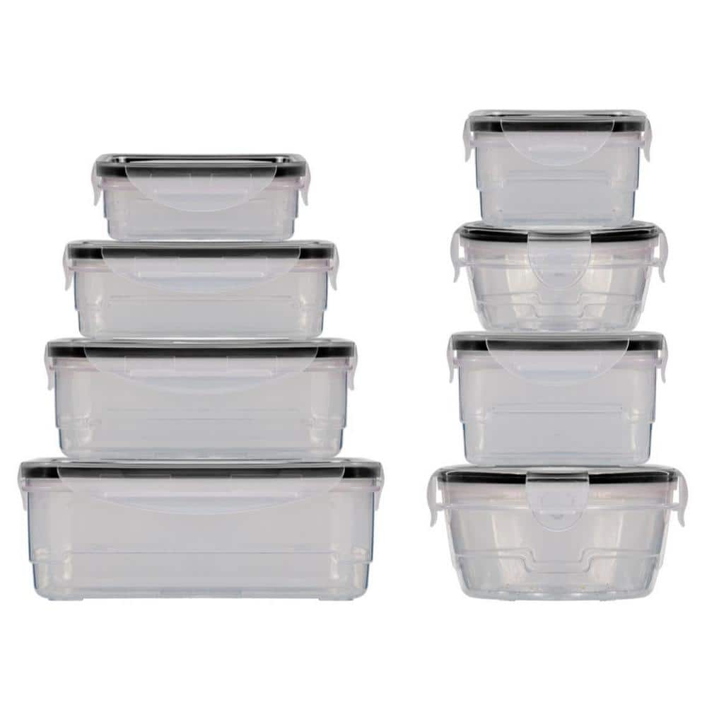 16-Piece Plastic Food Containers with Snap Lock Lids in Black - Hercitys