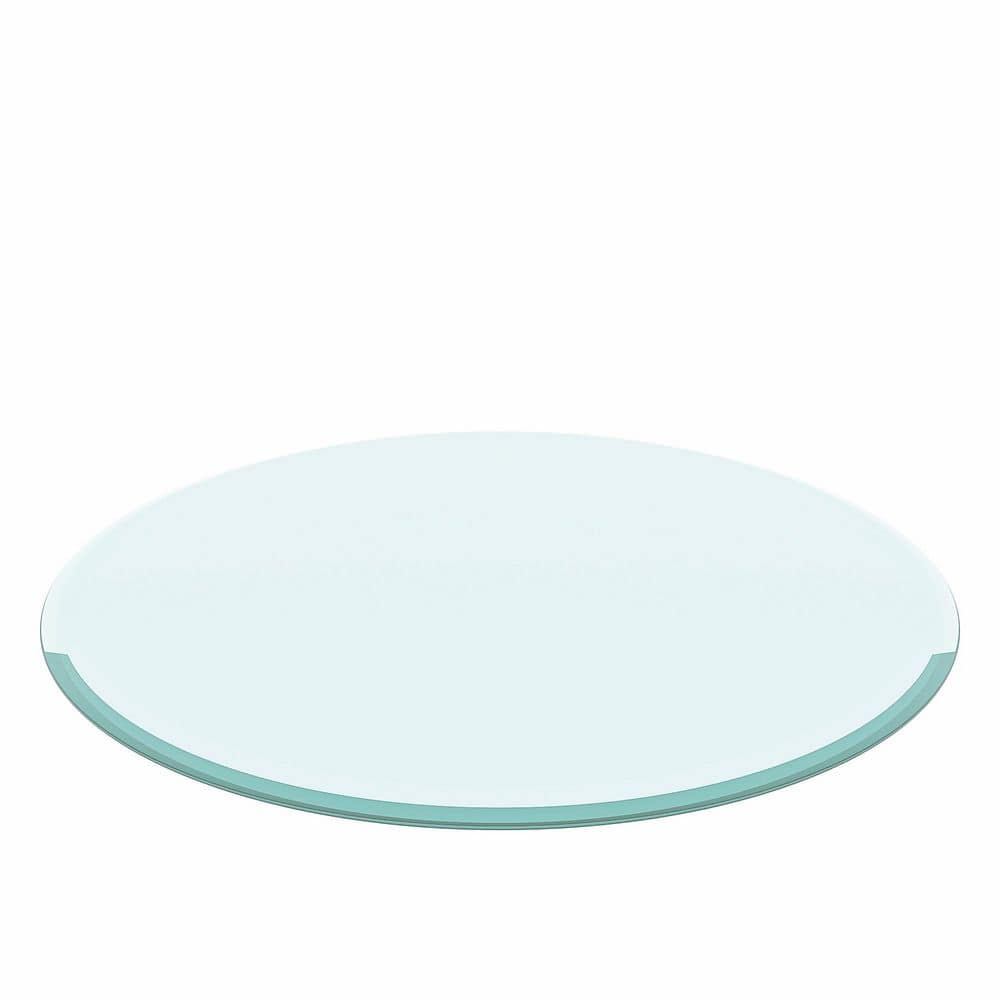 24 in. W Transparent Round Table Top, Tempered Glass Table Top Clear Glass 2/5 in. Thick Beveled Polished Edge - Hercitys
