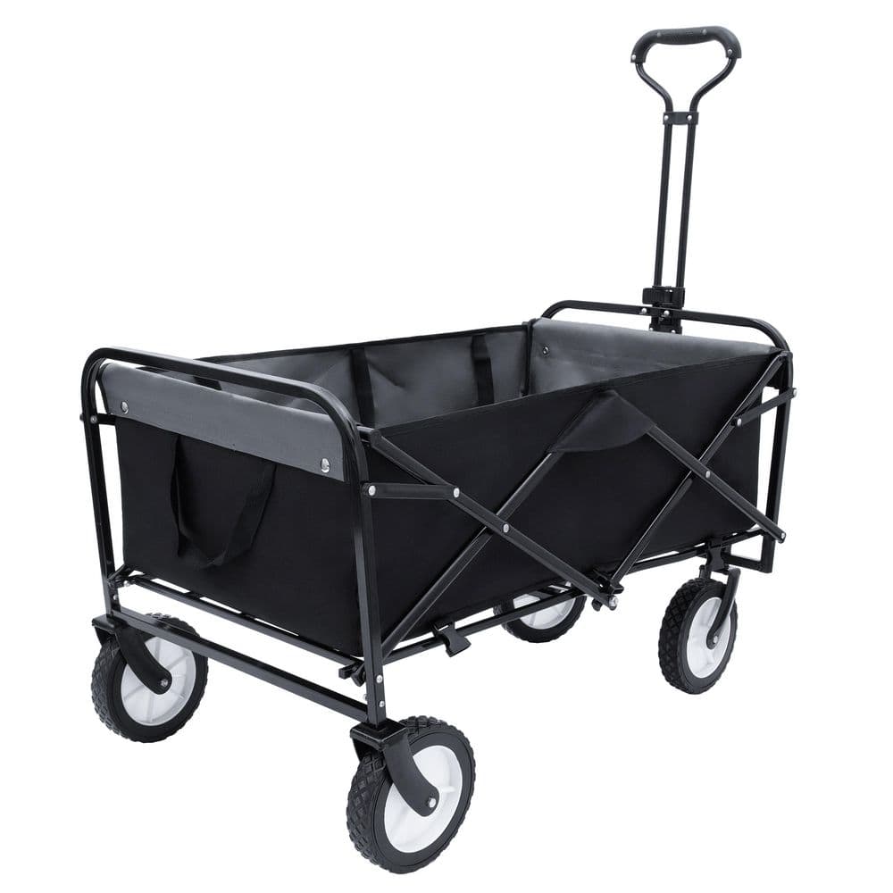 12.78 cu. ft. Black Steel Garden Cart, Collapsible Foldable Wagon Cart for Camping Shopping Sports Gardening - Hercitys