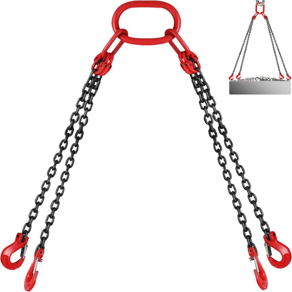 5 ft. Hoist Chain Sling 5/16 in. Engine Lift Chain G80 Alloy Steel 3-Ton with 4 Leg Grab Hooks and Adjuster - Hercitys