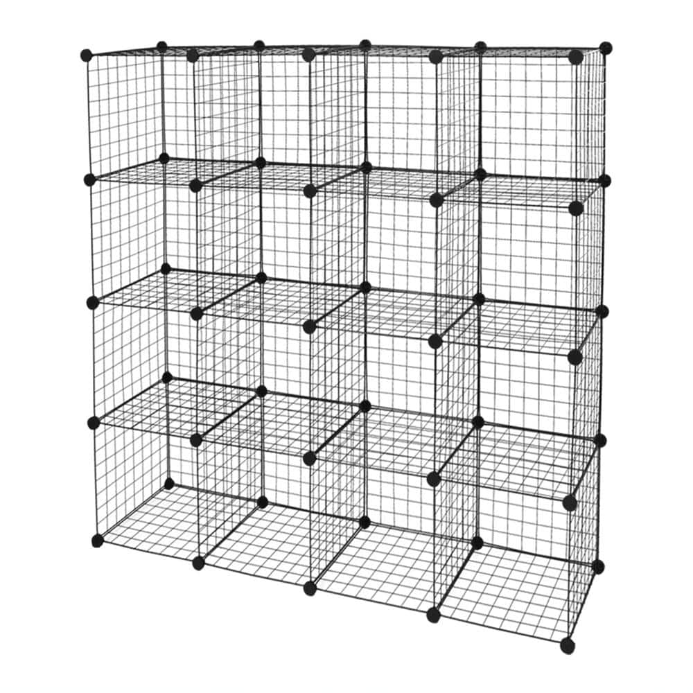 4-Tiers Metal Cube Grid Wire Cube Household Shelving Unit in Black (55.52 in. W x 55.52 in. H x 13.78 in. D) - Hercitys