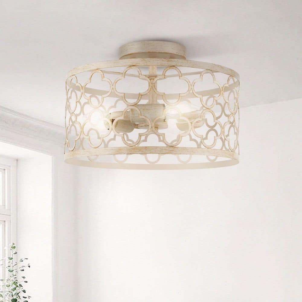 12 in. 3-Light Distressed White Semi Flush Mount Ceiling Light - Hercitys