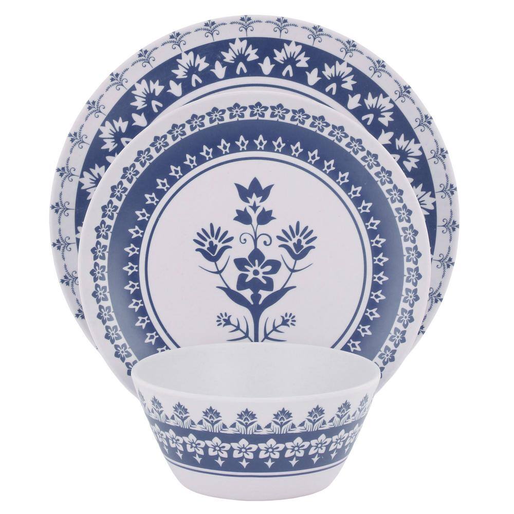 12 Piece Round Bamboo Fiber Dinnerware Set in Blue - Hercitys