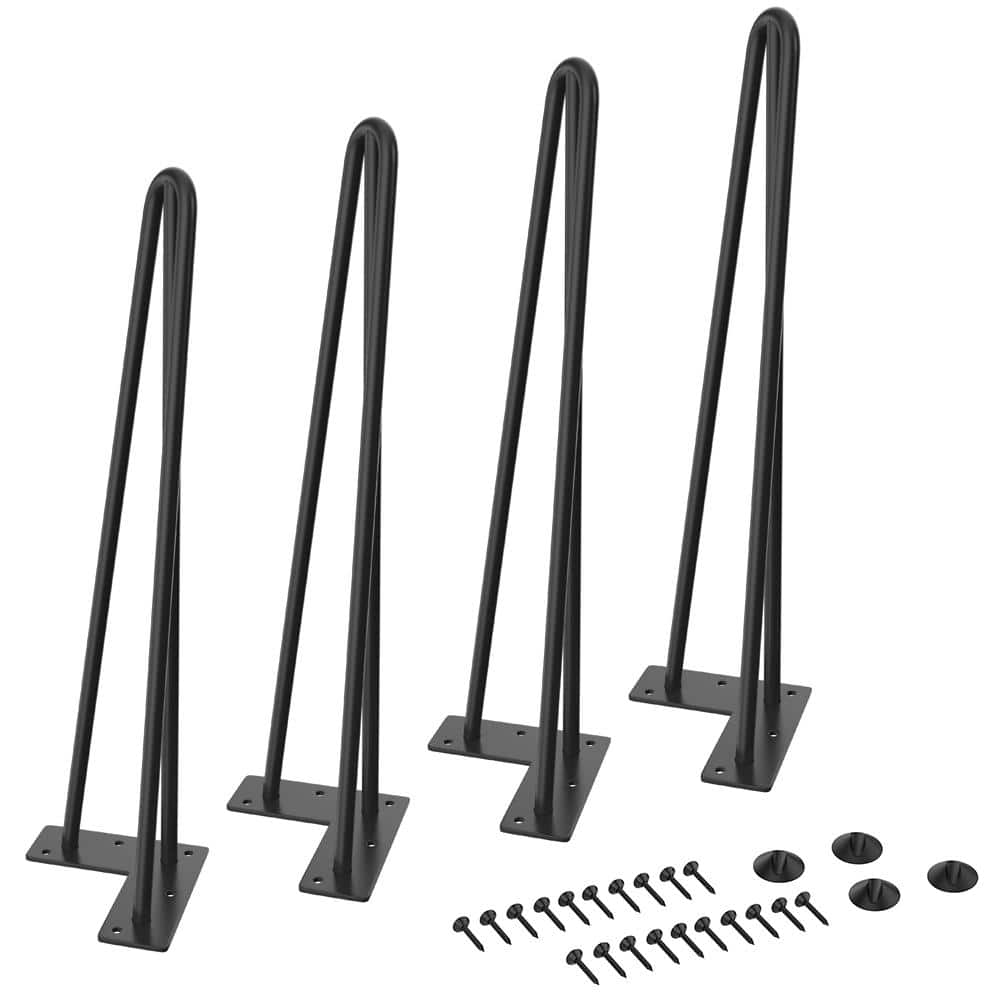 18 in. Black Coating Metal Bench Legs Hairpin Table Legs for Furniture Feet (Set of 4-Pack, 18 in. 3-Rod Black) - Hercitys