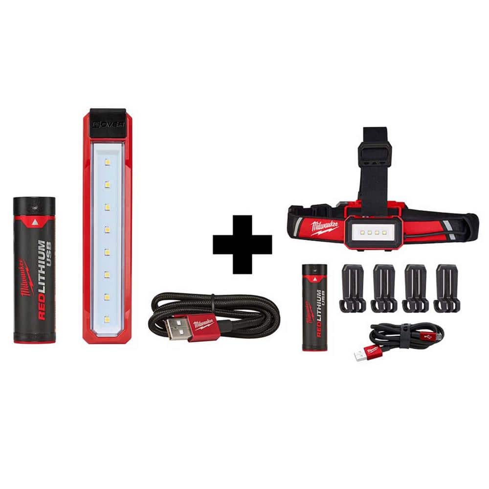445 Lumens LED REDLITHIUM USB Rover Pocket Flood Light & 600 Lumens LED USB Low-Profile Hard Hat Headlamp (2-Pack) - Hercitys