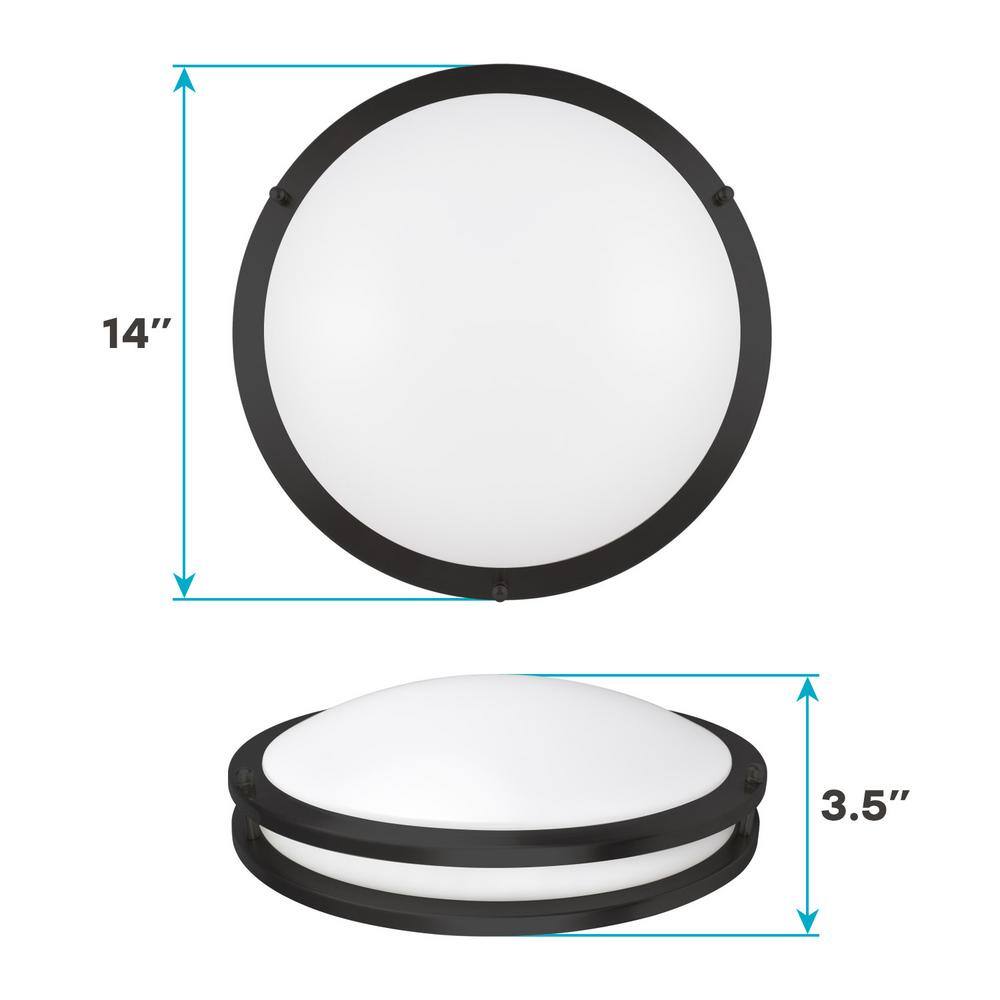 14 in 18-Watt 5 Color Selectable LED 2700K-5000K Semi-Flush Mount Dimmable Fixture 1440 Lumens Matte Black - Hercitys