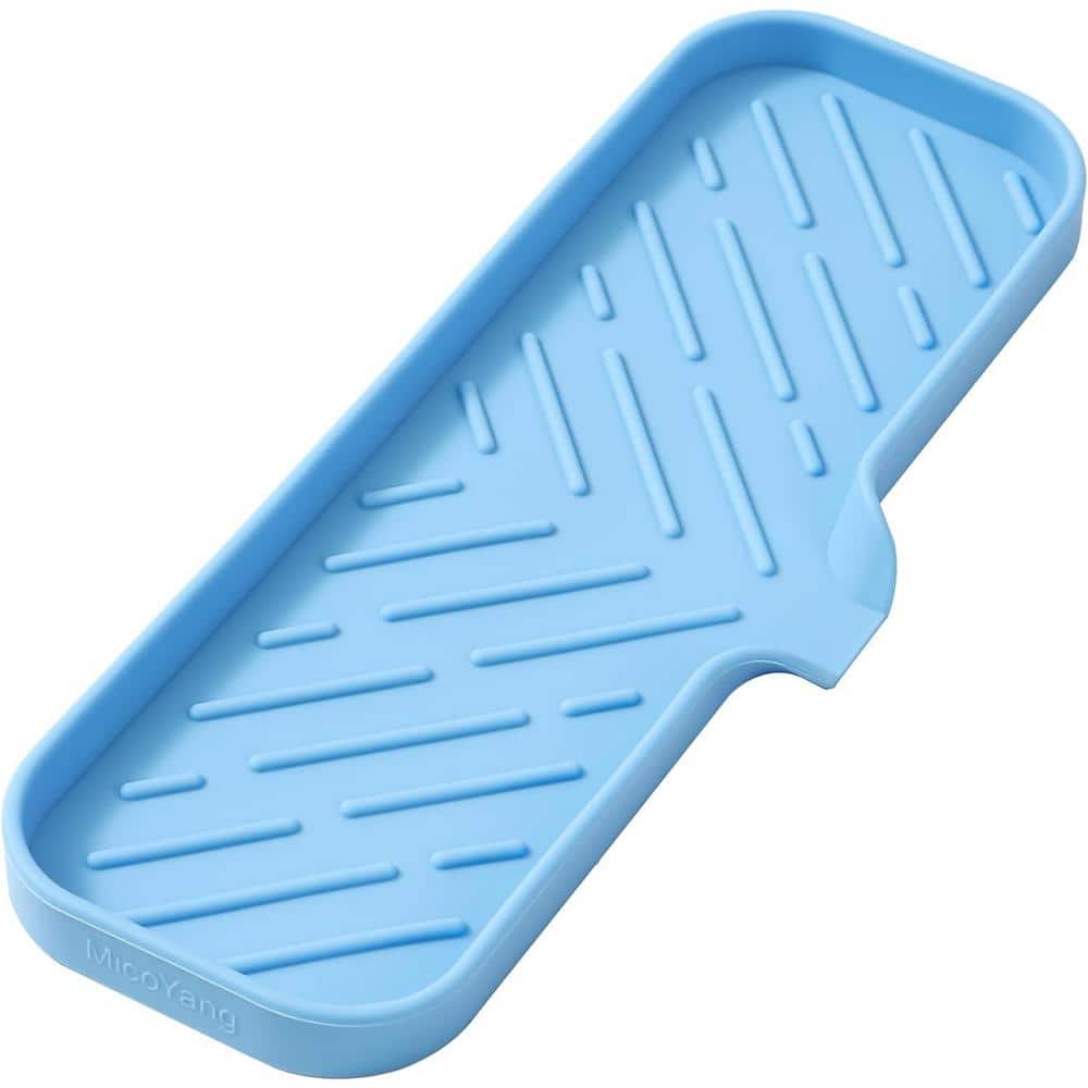 12 in. Silicone Bathroom Soap Dishes with Drain and Kitchen Sink Organizer, Sponge Holder, Dish Soap Tray in Light Blue. - Hercitys