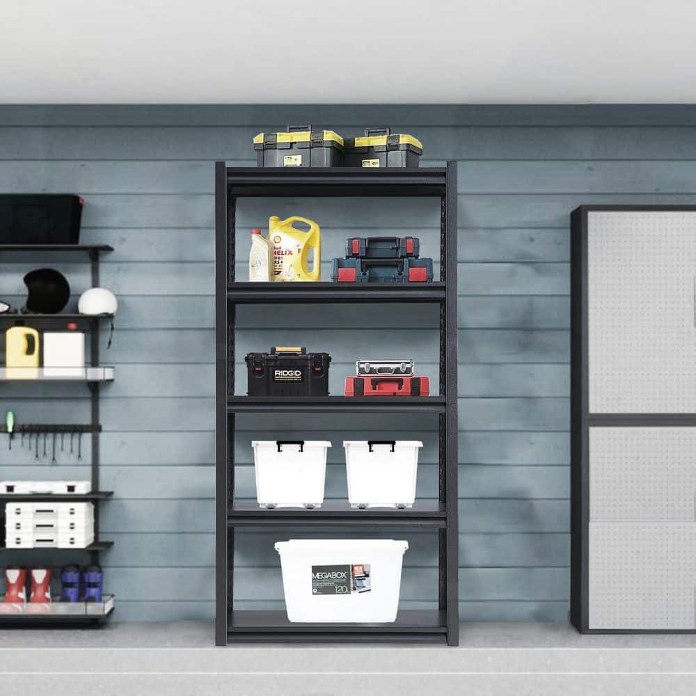 5-Tier Heavy-Duty Metal Storage Shelves: 2000 lbs. Capacity, Adjustable for Garage and More in Sleek Black - Hercitys