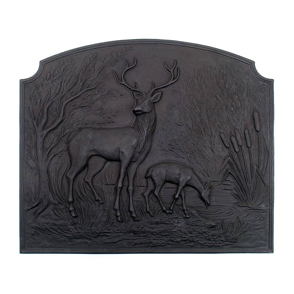 24.25 in. Tall Black Cast Iron 3 Dimensional Deer Fireback - Hercitys