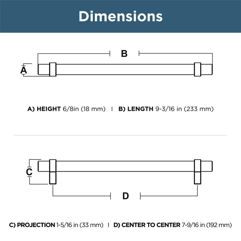 10-Pack Simple Wrapped Bar 7-9/16 in. (192 mm) Classic Matte Black Cabinet Drawer Pulls - Hercitys