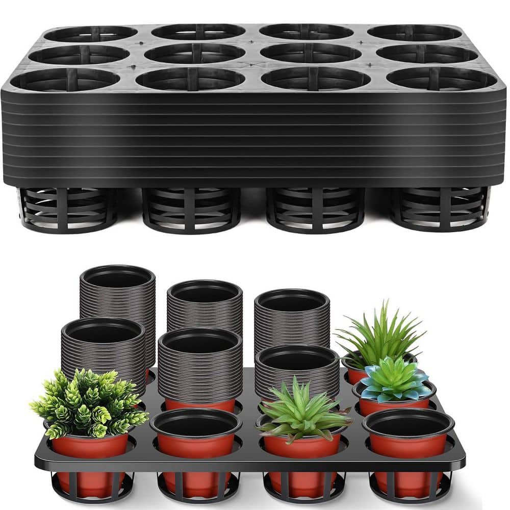 12 Cell Nursery Planter Pots Trays for 4 in. Round Plastic Nursery Pots Flowerpot Carrier Transporting (10 Pack) - Hercitys