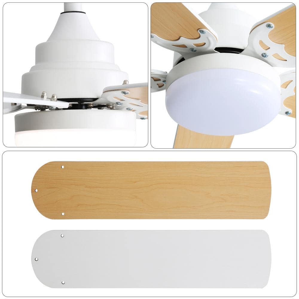 42 in. Indoor Energy Saving White Ceiling Fan 5-Blades Noiseless Reversible Dc Motor Remote Control with LED Light - Hercitys