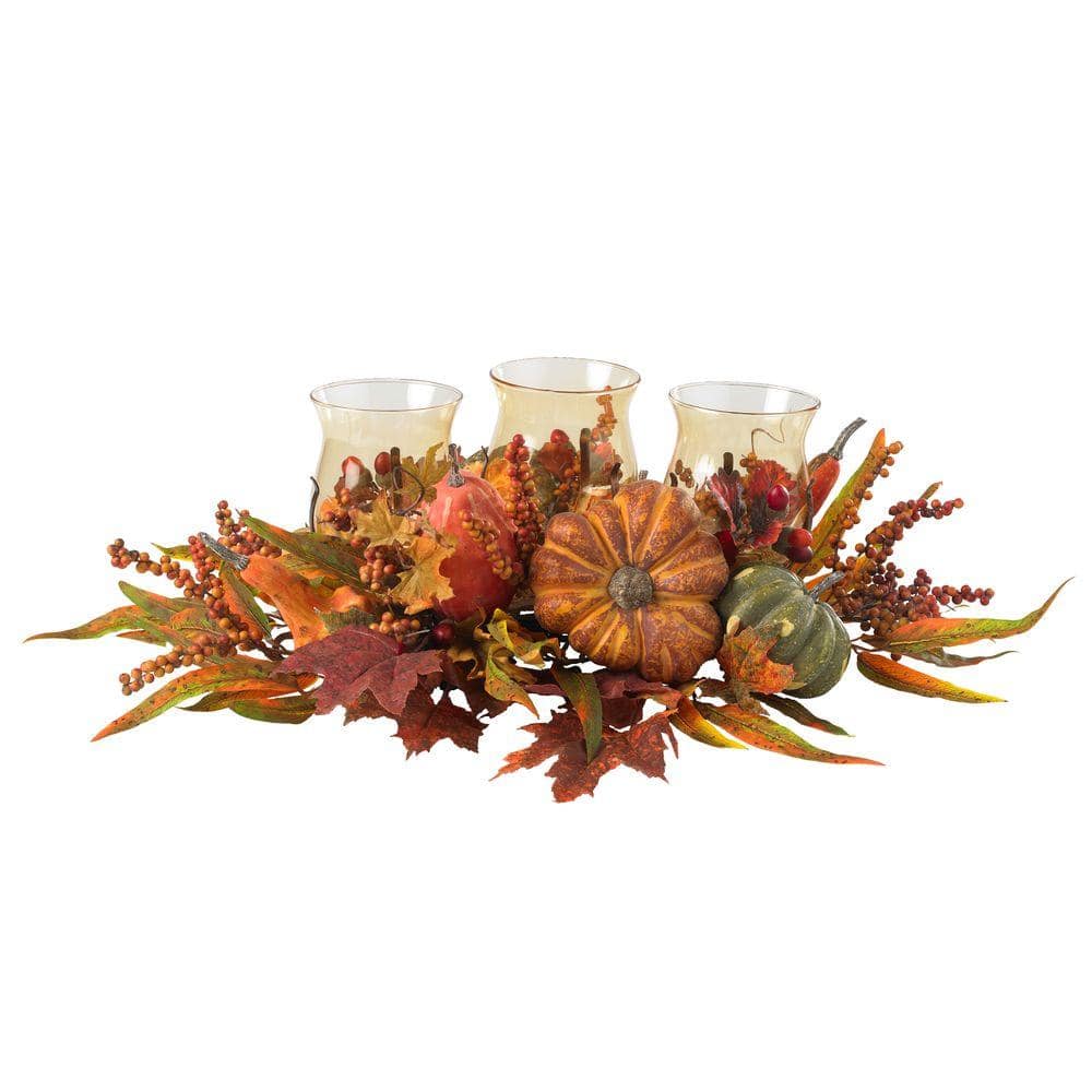 30 in. Harvest Triple Candelabrum and Artificial Foliage Table Arrangement - Hercitys