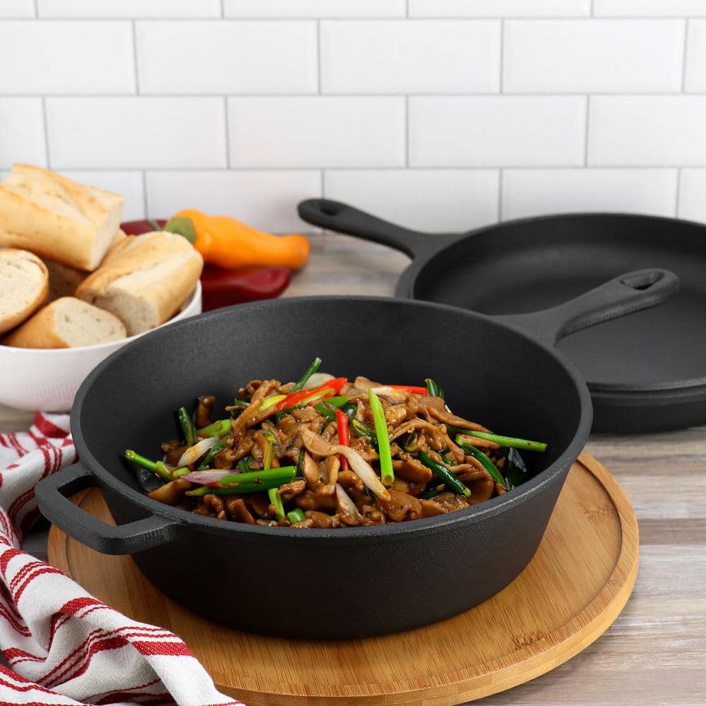 10 .5 Inch 2-in-1 Pre-Seasoned Cast Iron Skillet and Fry Pan Set - Hercitys