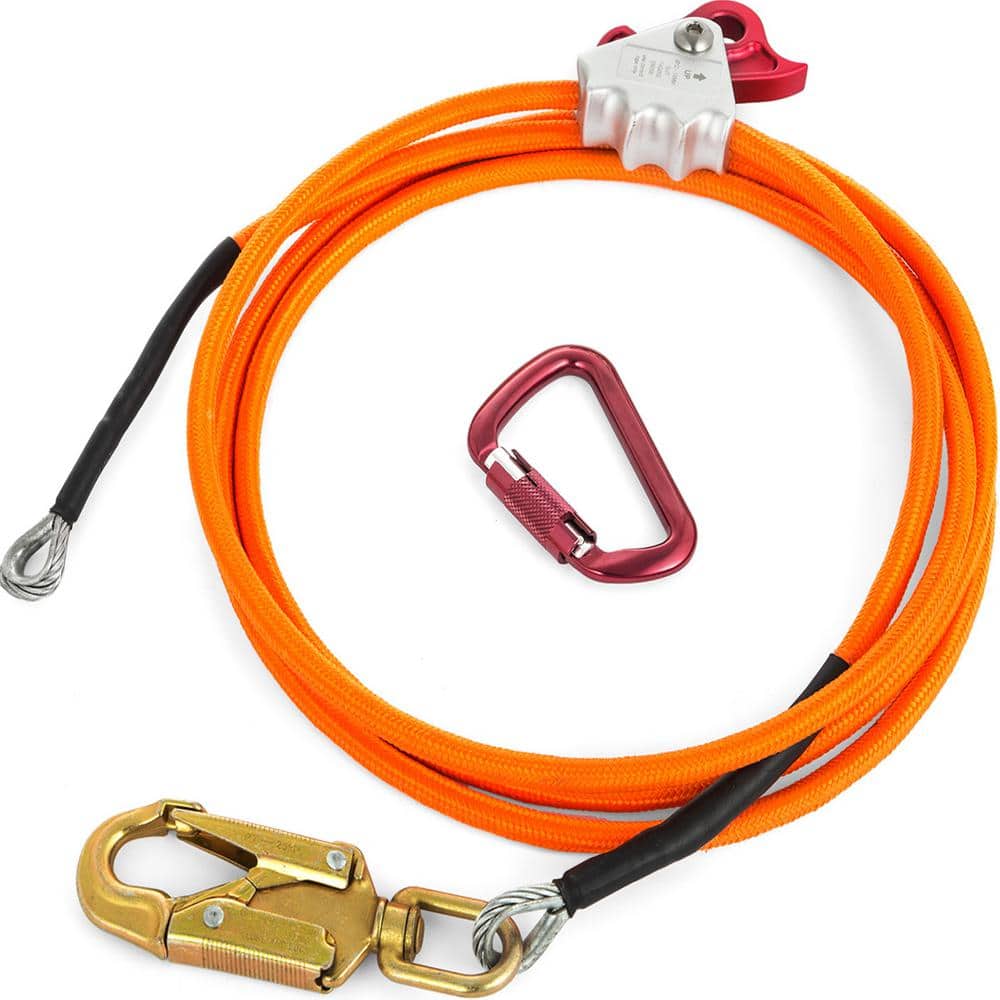 1/2 in. x 12 ft. Steel Wire Core Flip Line Kit Wire Core Flipline with Triple Lock Carabiner Core Lanyard - Hercitys
