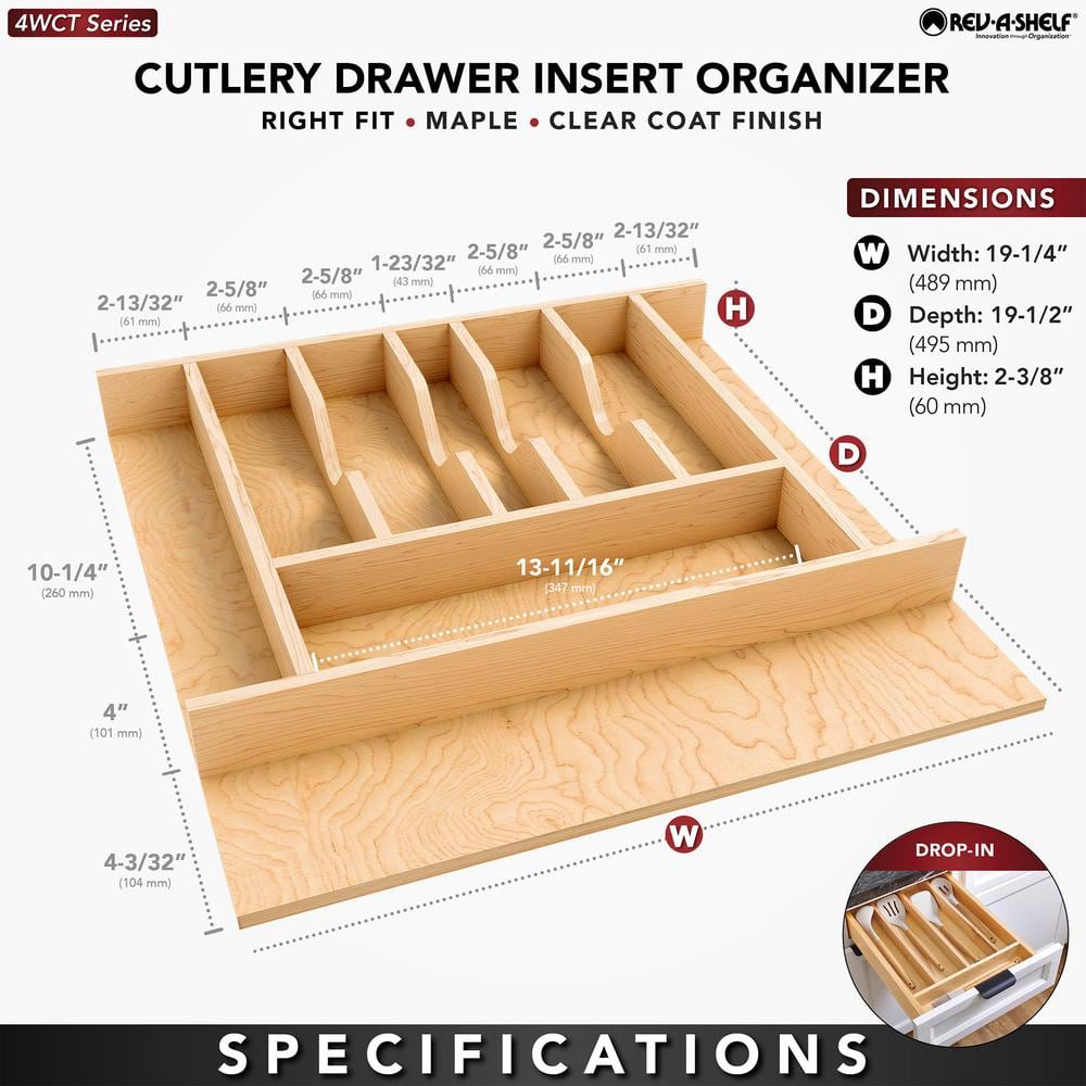 2.36 in. H x 19.25 in. W x 19.49 in. D Light Brown Wooden Utensil Drawer Insert - Hercitys