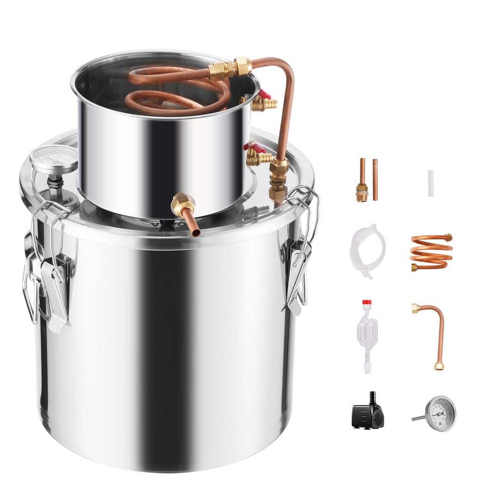 5 Gal. / 19 L Stainless Steel Alcohol Still with Copper Coil, Home Brewing Distiller Kit with Thermometer and Pump - Hercitys