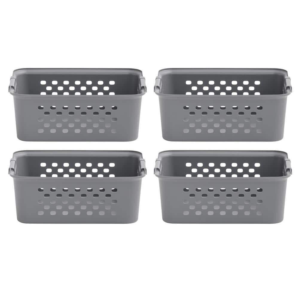 13 qt. Organizer Storage Basket in Gray with Built in Handle 4-Pack - Hercitys