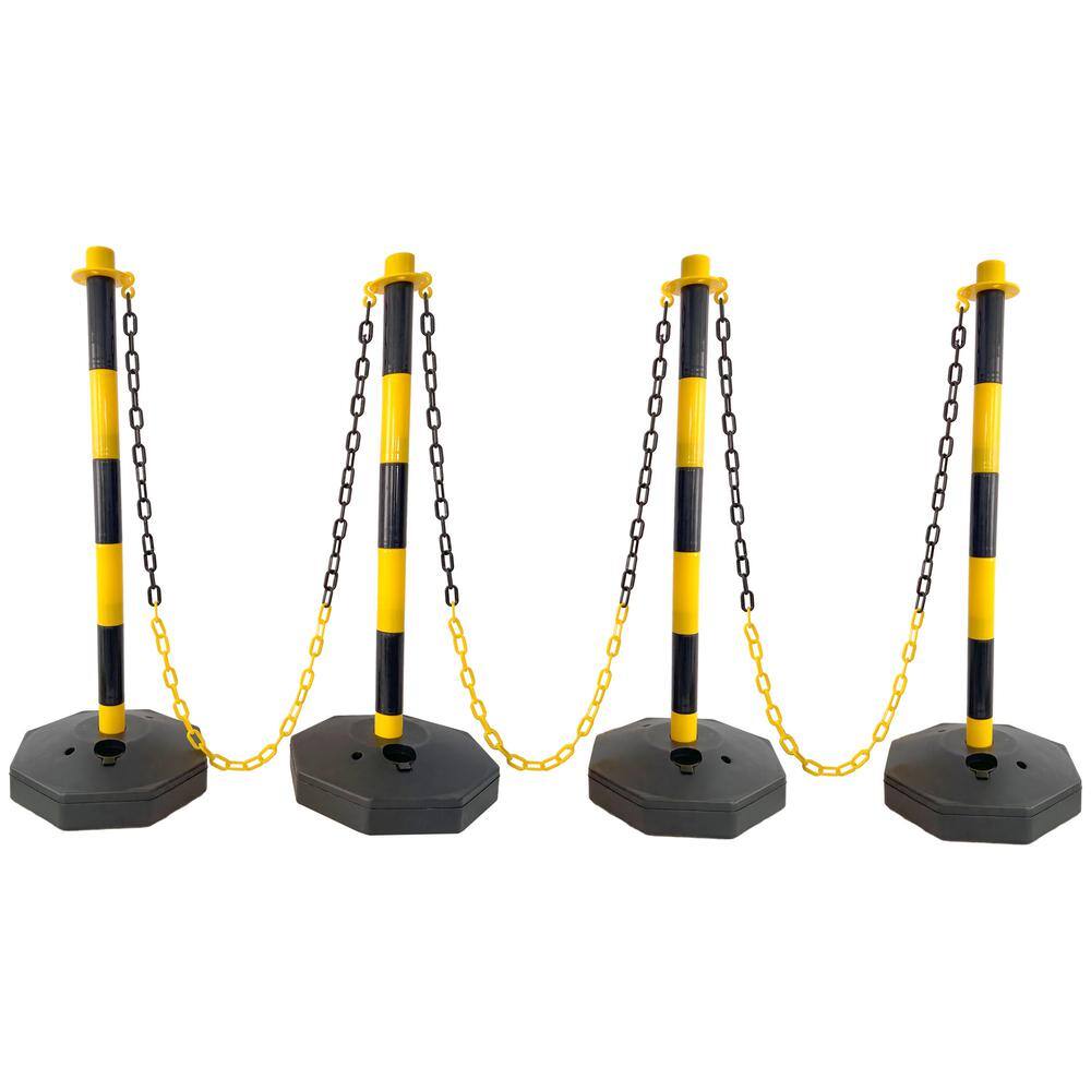 4-Pack Yellow 11.25 in. x 11.25 in. x 2.7 ft. Composite Fence Picket Post Cones with Fillable Base and 5 ft. Chain - Hercitys
