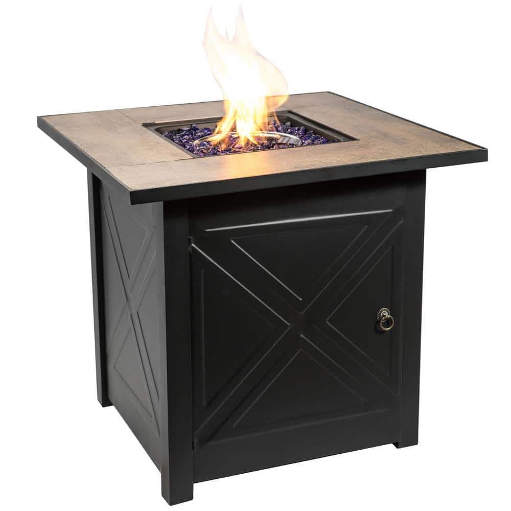 30 in. x 27.6 in. Outdoor Square Steel-Based Propane Gas Fire Pit with Accessories, Black/ Brown - Hercitys