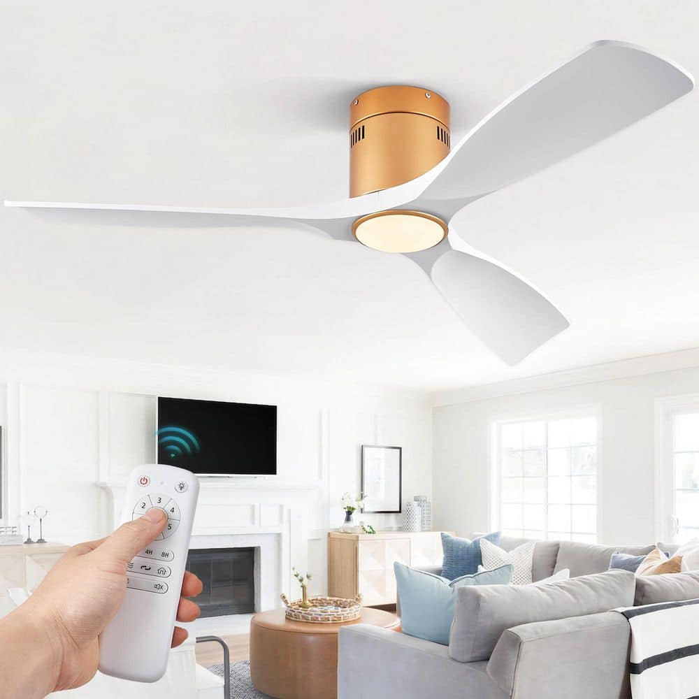 52 in. Integrated LED Indoor/Outdoor Gold White-Blades Ceiling Fan with Light Kit and Remote Control - Hercitys