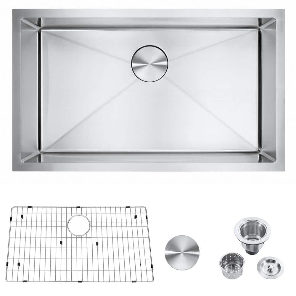 18- Gauge Stainless Steel 30 in. Single Bowl Undermount Kitchen Sink with Bottom Grid - Hercitys