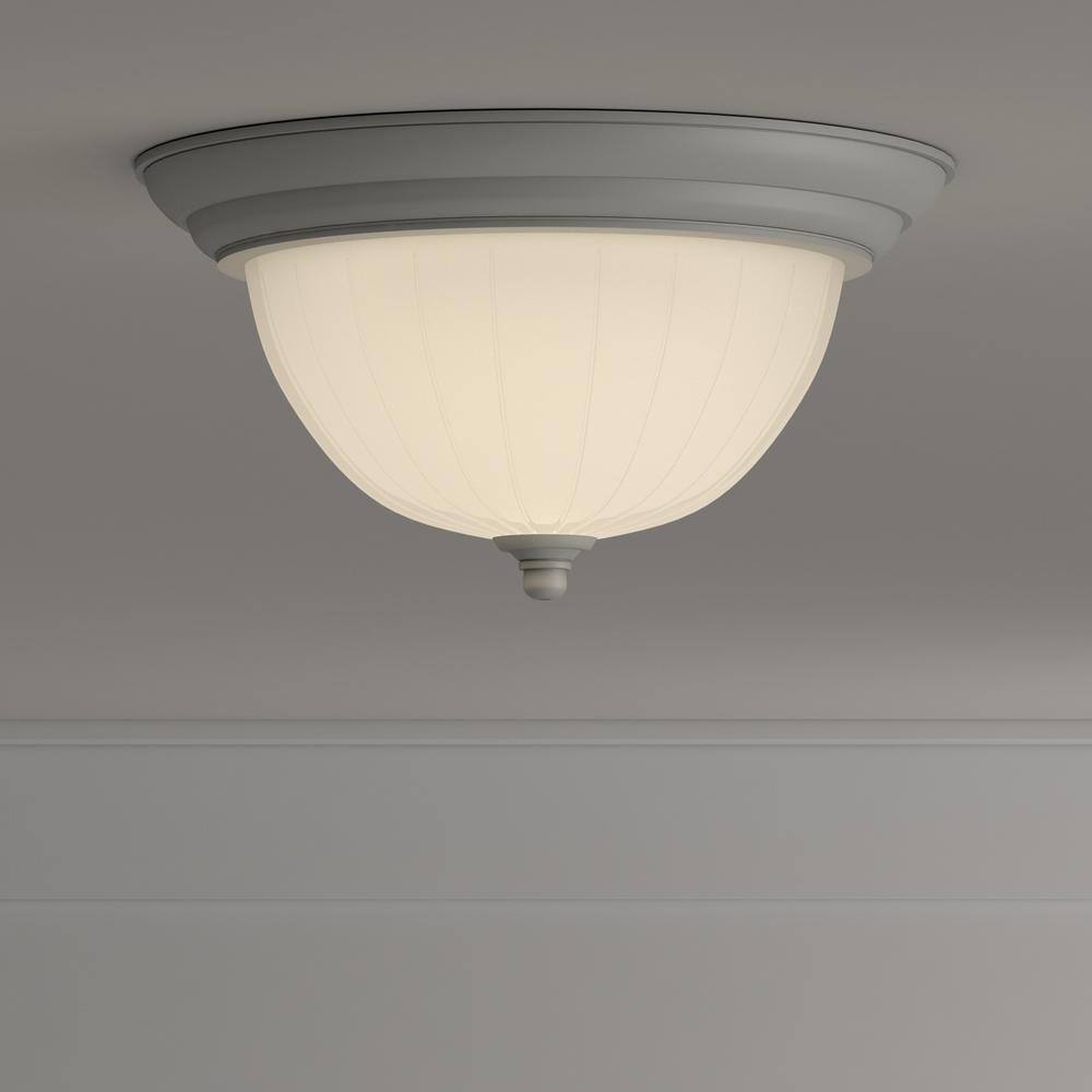 1-Light White Flush Mount with Etched Ribbed Glass - Hercitys