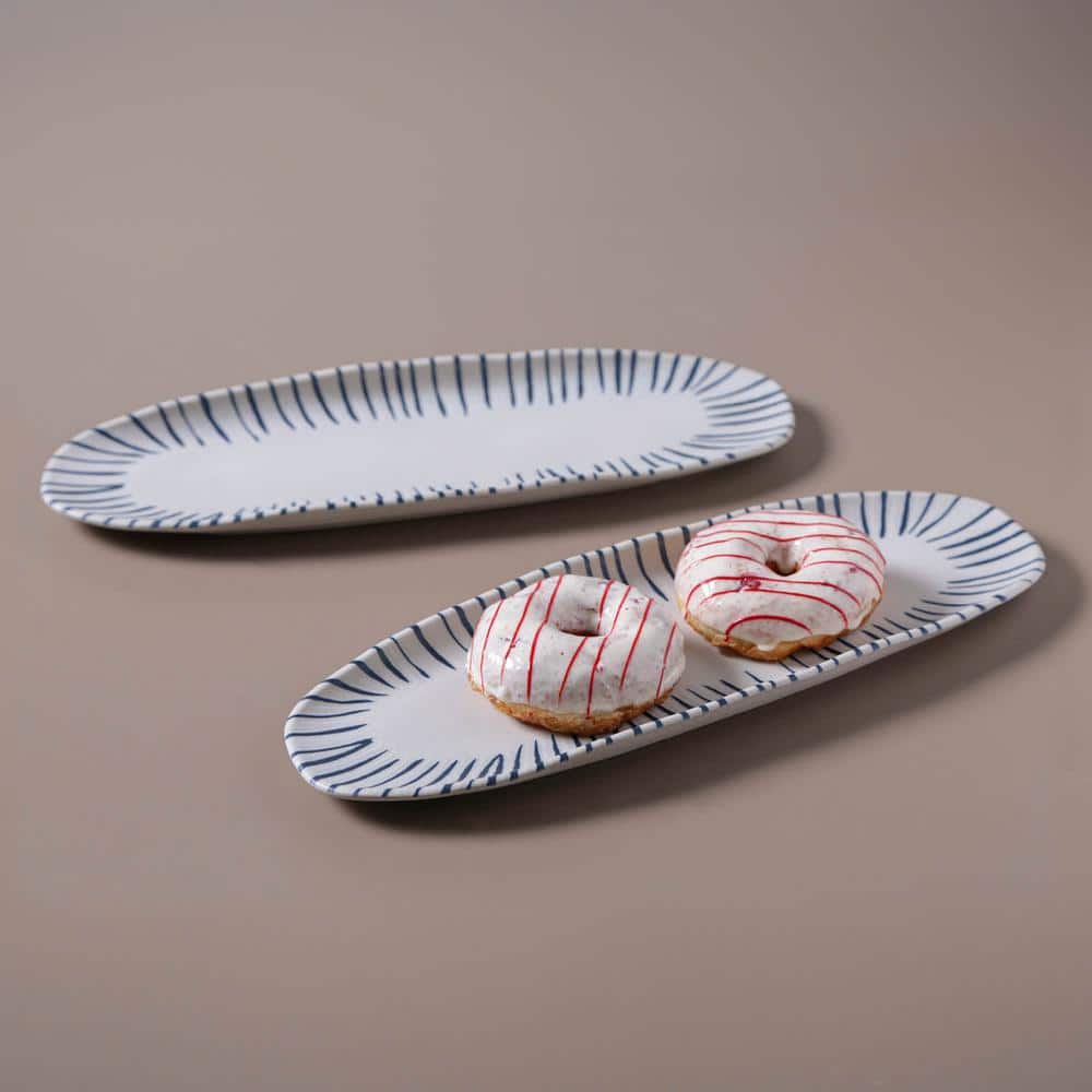 14.17 in. Elemento Multi-Colored Stoneware Shallow Oval Platter Large Organic (Set of 4) - Hercitys