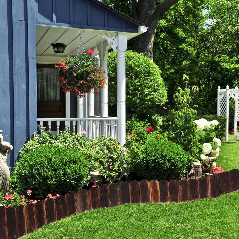 1 in. x 14 in. x 47.2 in. Brown Wood Edging, Garden Fence Anti-Corrosive Flexible Decorative Border with Gloves, 2-Pack - Hercitys