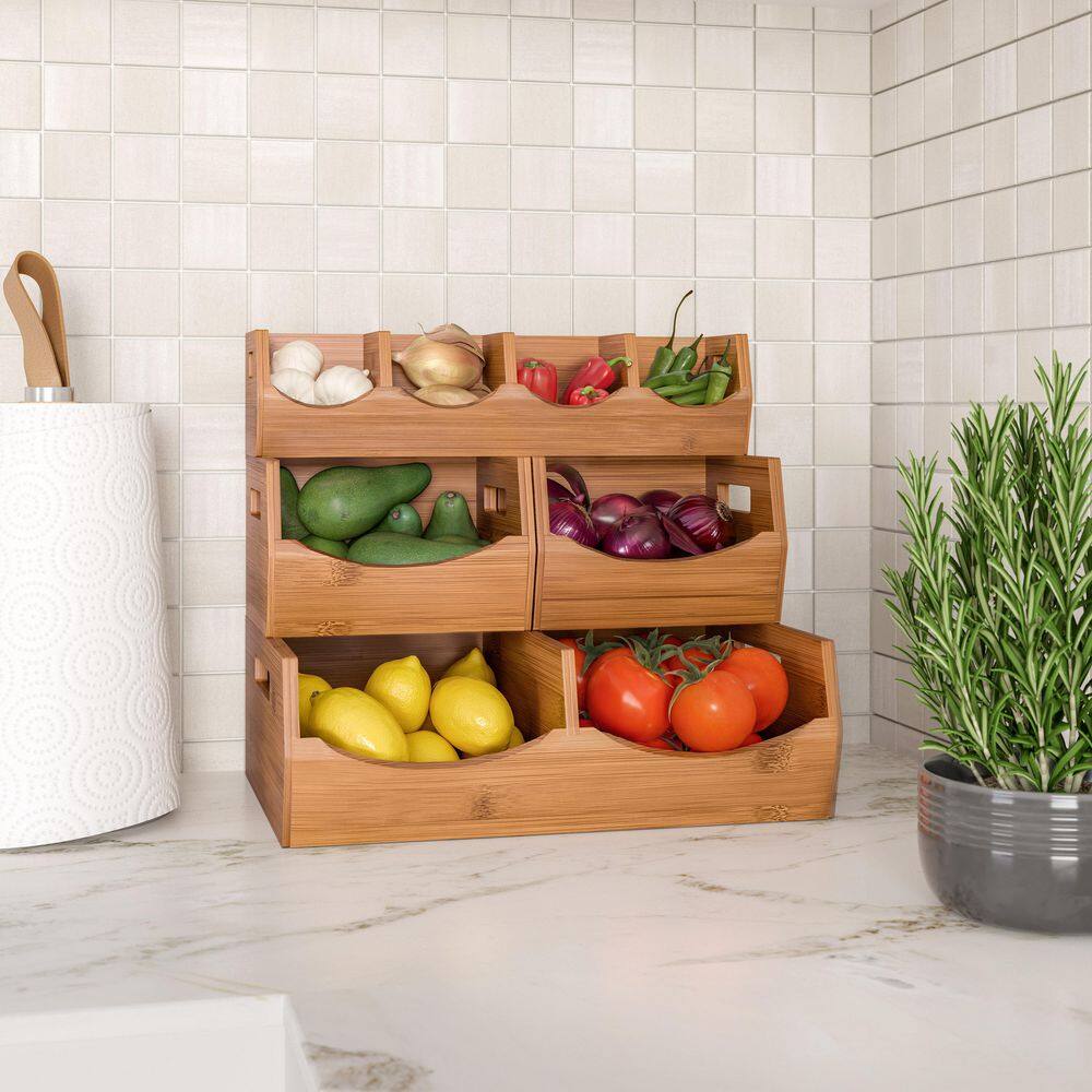 4-Piece Set Bamboo Stackable Bin Countertop Pantry Organizer - Hercitys