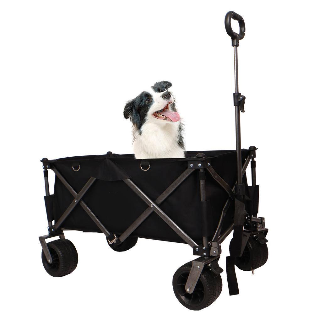 12 cu ft. Heavy-Duty Foldable Beach Wagon Cart with Big Wheels, Steel Frame, Adjustable Handle for Shopping, Garden Cart - Hercitys