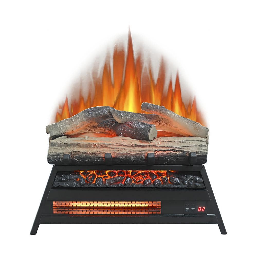 23 in. Freestanding Tempered Glass and Sheet Metal 3D Infrared Electric Fireplace in Antique Black - Hercitys