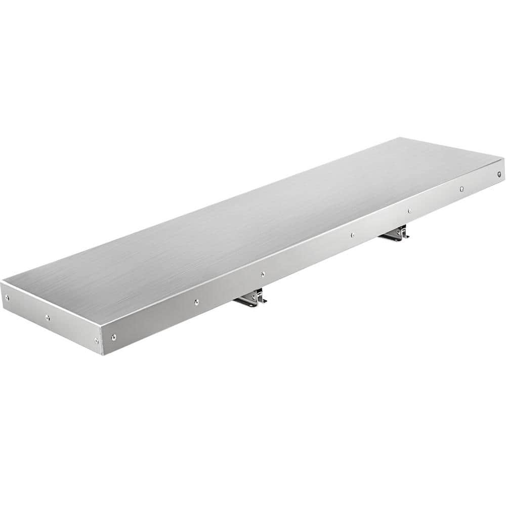 48 in. L x 12 in. W Stainless Steel Concession Shelf, Drop-Down Folding Serving Stand for Trailer Window, Silver - Hercitys