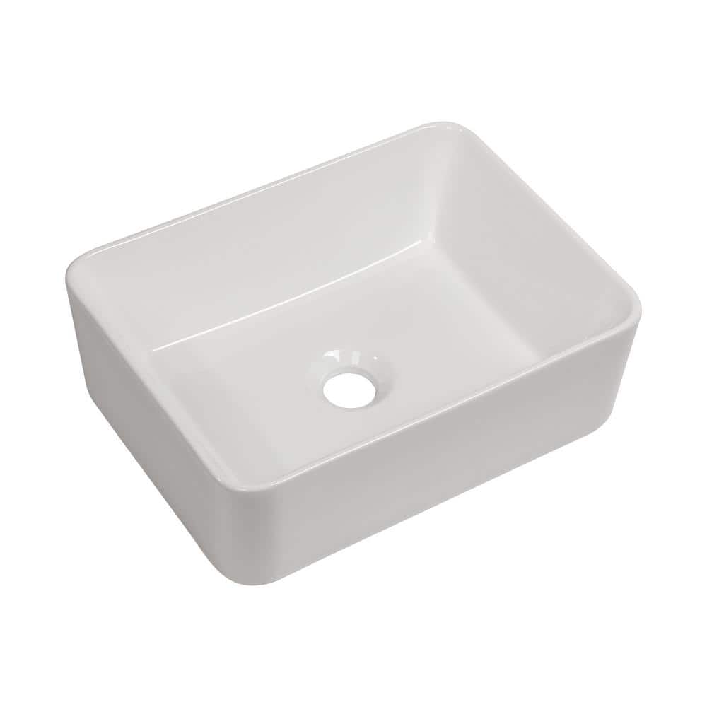 16 in. Framhouse Single Bowl in White Ceramic Rectangular Vessel Bathroom Sink, Modern 16″x 12″ Framhouse Kitchen Sink - Hercitys