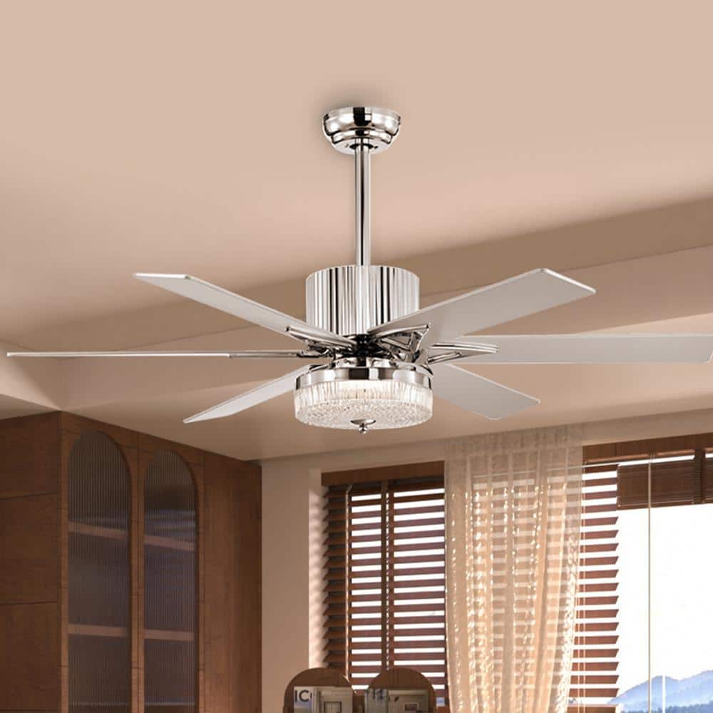 52 in. Indoor Chrome Reversible Motor Crystal Chandelier Ceiling Fan with Light and Remote Control - Hercitys
