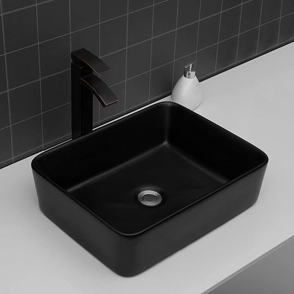 19 in. Framhouse Single Bowl in Black Ceramic Rectangular Vessel Bathroom, Modern 19 in. x 15 in. Framhouse Kitchen Sink - Hercitys