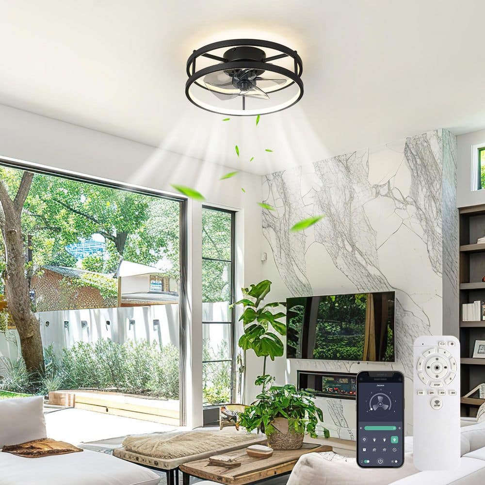 16 in. Indoor Black 100-240-Volt Flush Mount Ceiling Fan with Light - Hercitys