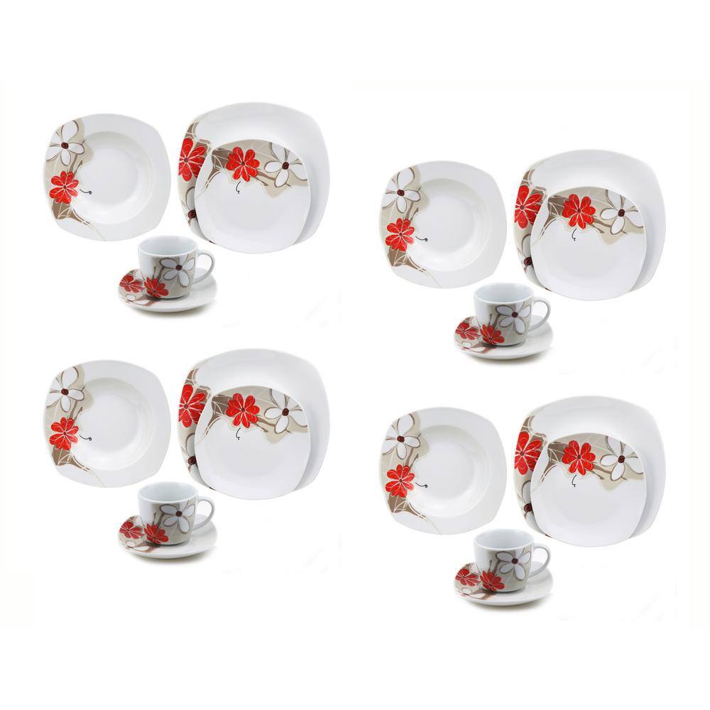 16-Piece Casual Shiny Finish Porcelain Dinnerware Set (Service for 4) - Hercitys