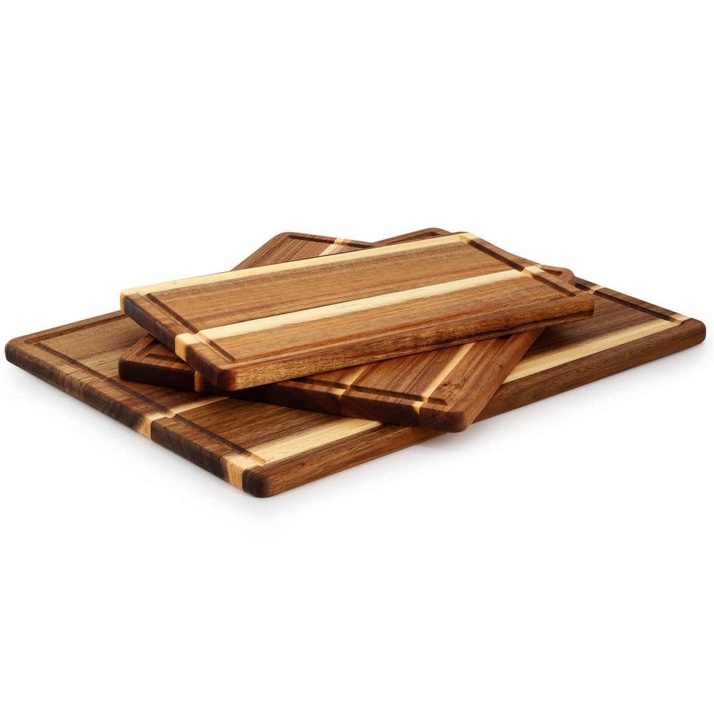 3 Piece 7 in., 10 in., and 17 in. Acacia Wood Cutting Board Set with Juice Grooves - Hercitys