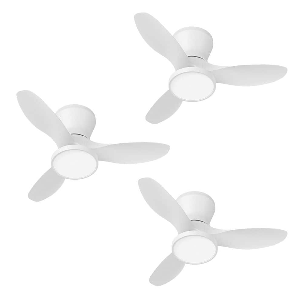 3-Pack 32 in. LED Indoor White Small Ceiling Fan with Light and Remote and Quiet Reversible DC Motor, 3 CCT Light Kit - Hercitys